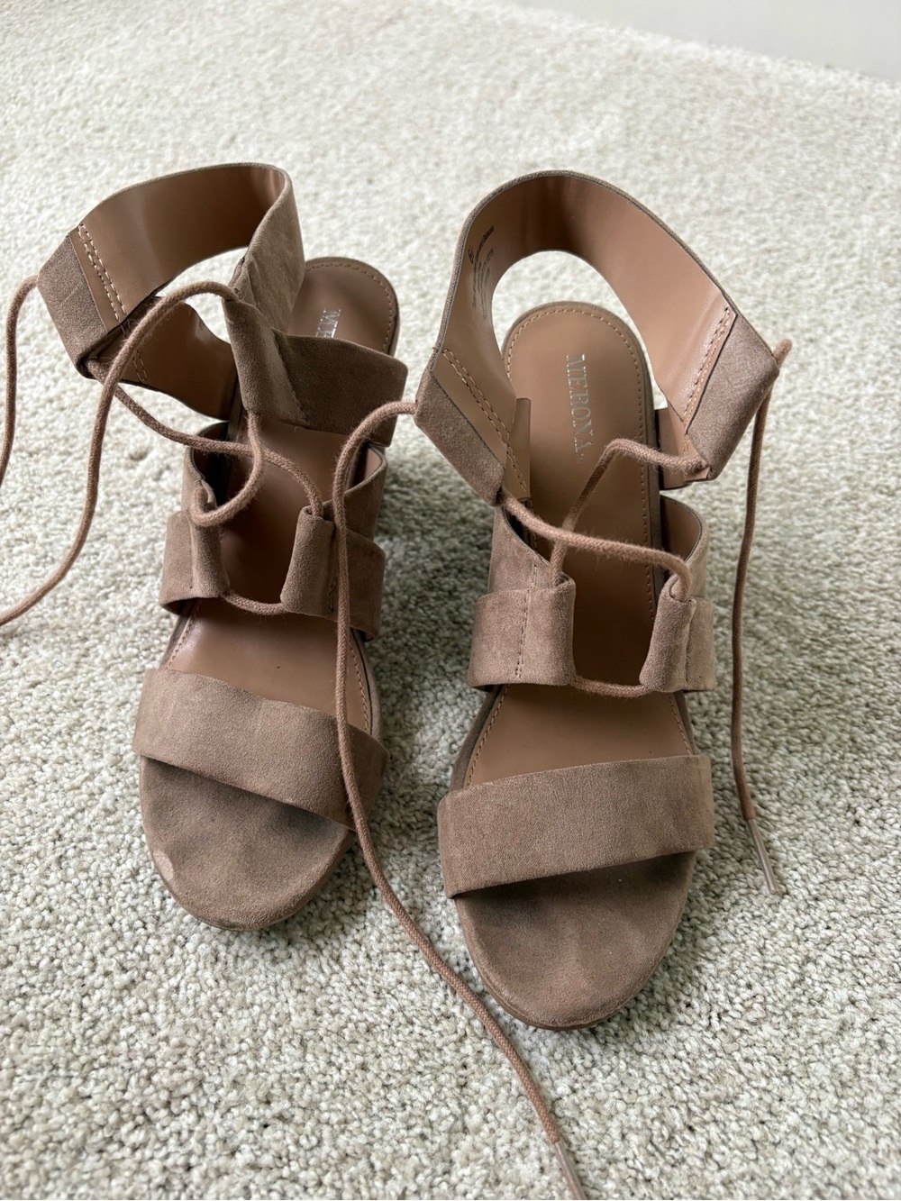 Target Taupe Suede Lace-Up Wedge Sandals - Women